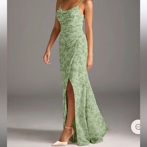 AZAZIE Deandra Green Fern Floral Bridesmaid Dress